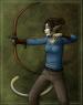 Mae practicing her bow and arrow, drawn by Psy