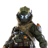 Mitch's hardsuit, armor, jumpkit, and helmet are nothing particularly different from any other Militia Pilot's save for the patch on his shoulder