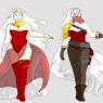 Anke's key outfits when playing the roles of Sorcerer/Seductress and Rouge.